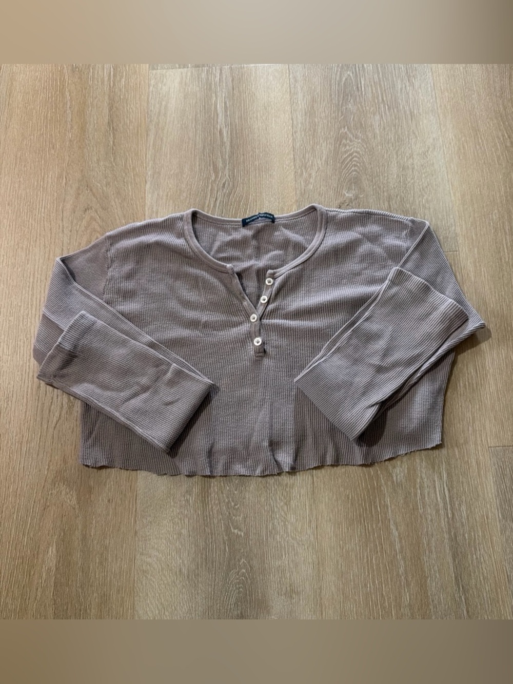 Brandy Melville Cropped Henley Top in Taupe